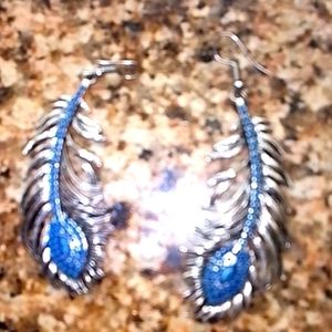 Blue & silver feathered earrings